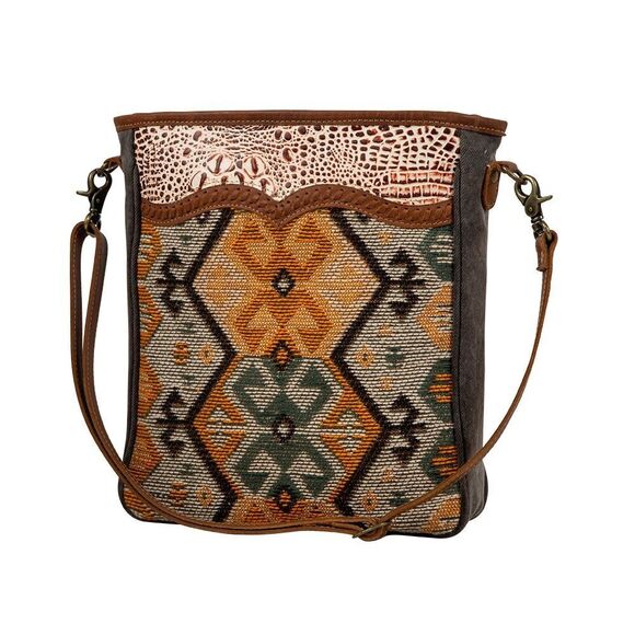 Myra Bag Handmade Seneca Shoulder Bag Upcycled Canvas & Cowhide Leather - Picture 3 of 15
